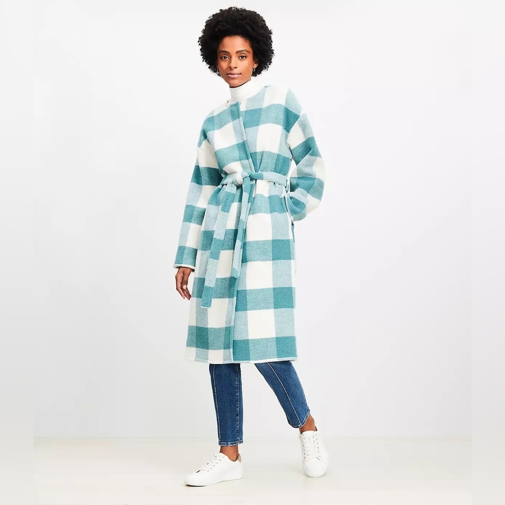 LOFT Plaid Belted Wrap Coat XS/S - Picture 6 of 7